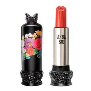 Anna Sui Black Floral Case Lipstick in Coral-Red